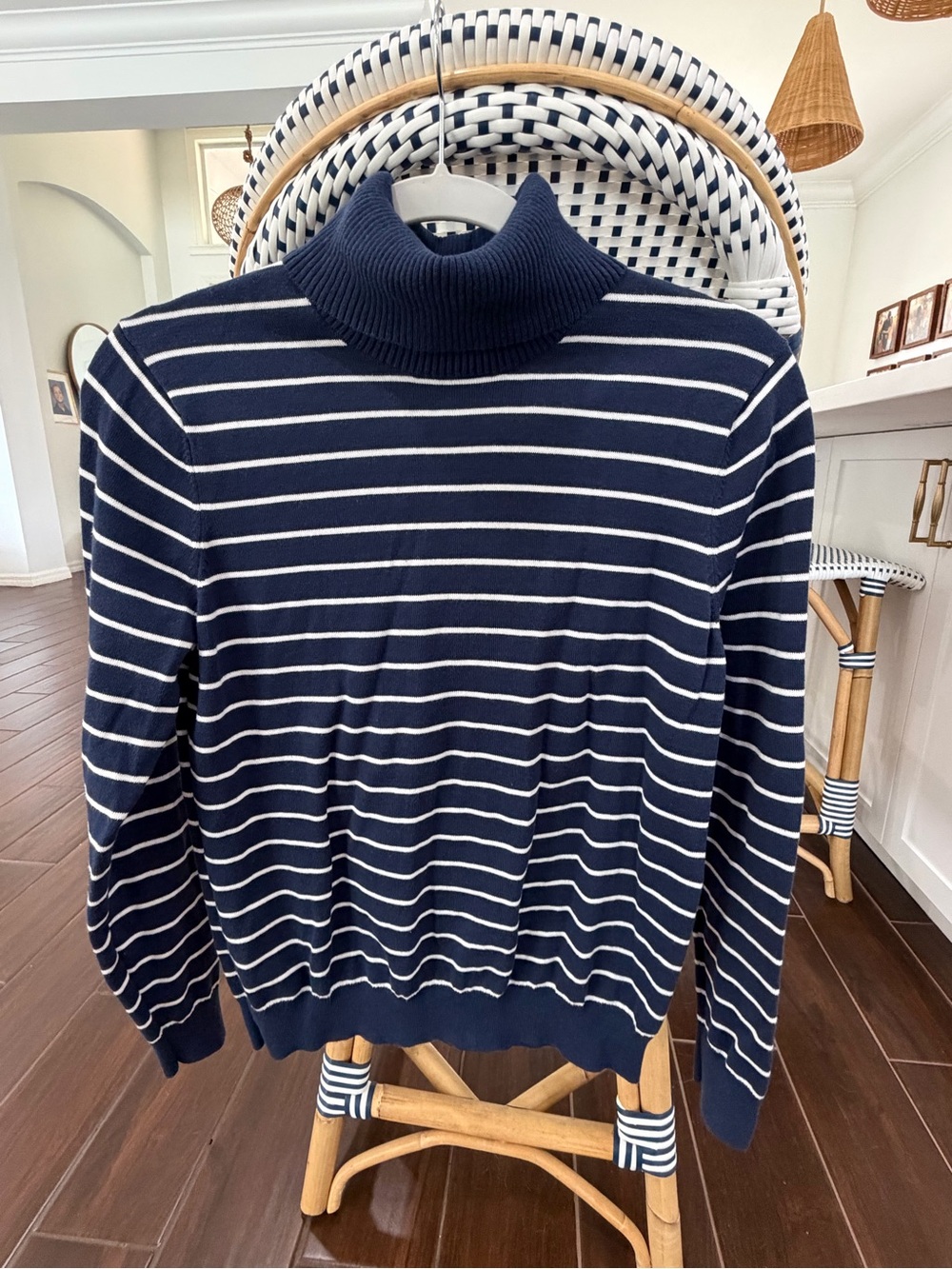 Lands' End Kids Drifter Striped Turtleneck Sweater 100% Supima Cotton Sz M 10/12